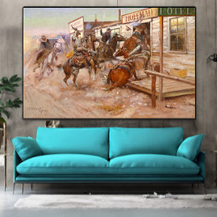 Vintage Cowboys Guns And Horse Hotel Robbery Canvas Print