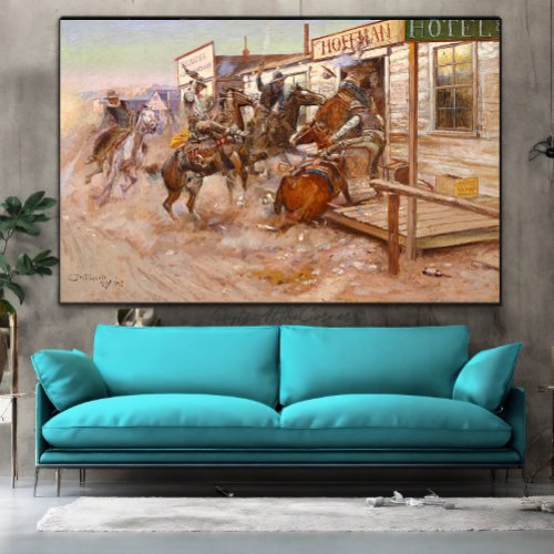 Vintage Cowboys Guns And Horse Hotel Robbery Canvas Print