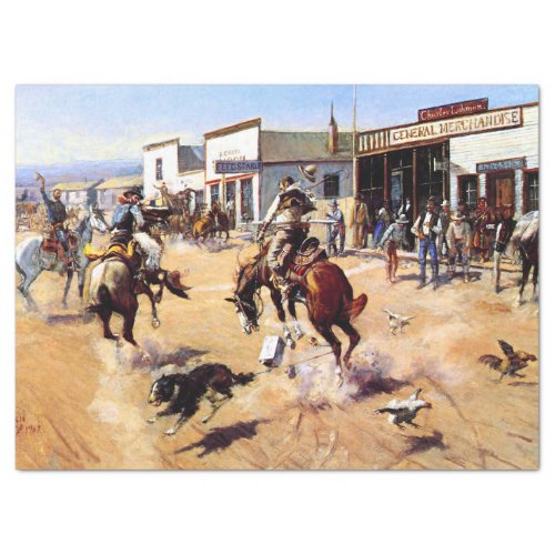 Vintage Cowboys Guns Horse Bank Robbery Decoupage Tissue Paper