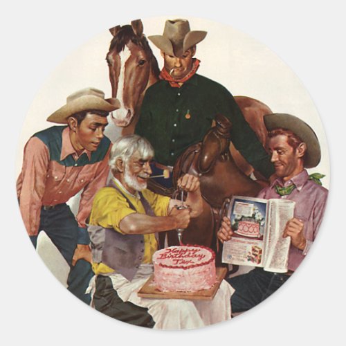 Vintage Cowboys Happy Birthday Party Tex Classic Round Sticker