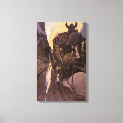 Vintage Cowboys Hold Up in the Canyon by NC Wyeth Canvas Print