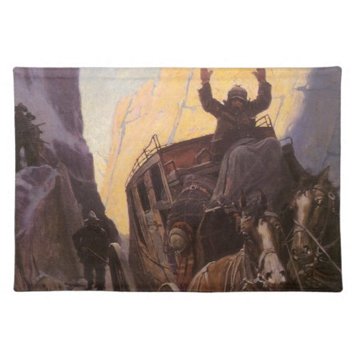 Vintage Cowboys Hold Up in the Canyon by NC Wyeth Cloth Placemat