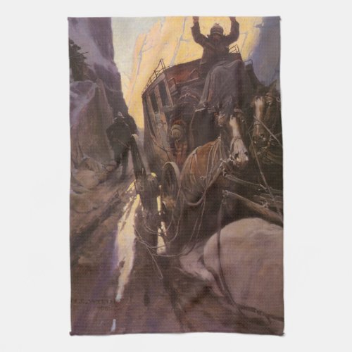 Vintage Cowboys Hold Up in the Canyon by NC Wyeth Kitchen Towel