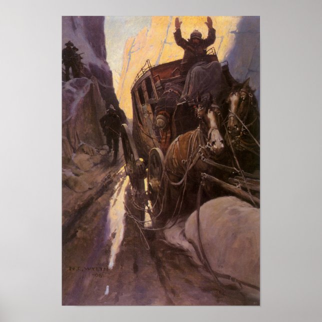 Vintage Cowboys, Hold Up in the Canyon by NC Wyeth Poster (Front)