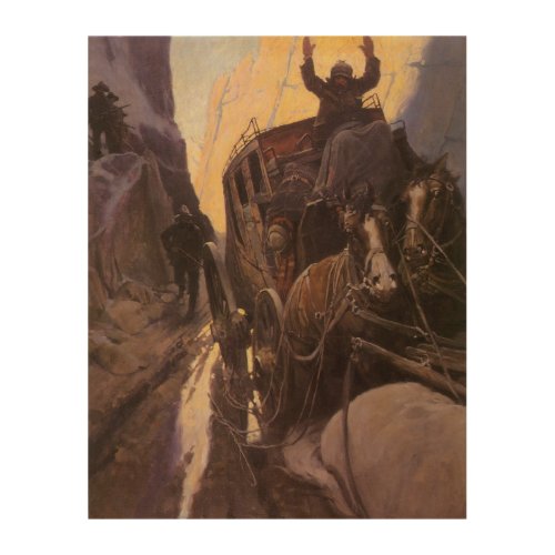Vintage Cowboys Hold Up in the Canyon by NC Wyeth Wood Wall Decor