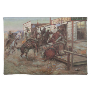 Vintage Cowboys, In Without Knocking by CM Russell Cloth Placemat