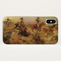 Vintage Cowboys, Jerked Down by CM Russell iPhone X Case