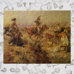 Vintage Cowboys, Jerked Down by CM Russell Jigsaw Puzzle