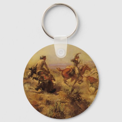 Vintage Cowboys Jerked Down by CM Russell Keychain