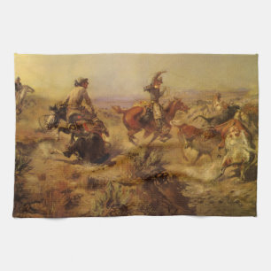 Vintage Cowboys, Jerked Down by CM Russell Kitchen Towel