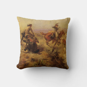Vintage Cowboys, Jerked Down by CM Russell Throw Pillow