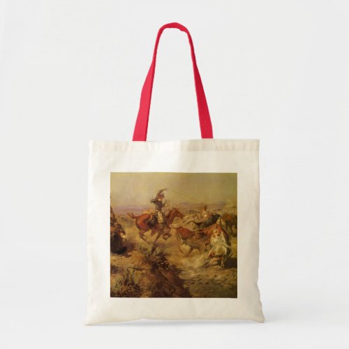 Vintage Cowboys Jerked Down by CM Russell Tote Bag