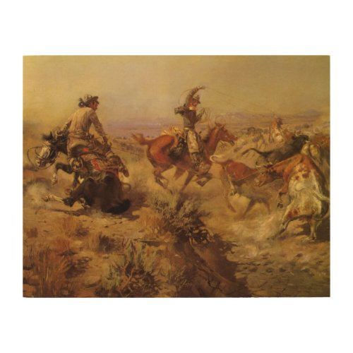 Vintage Cowboys Jerked Down by CM Russell Wood Wall Art