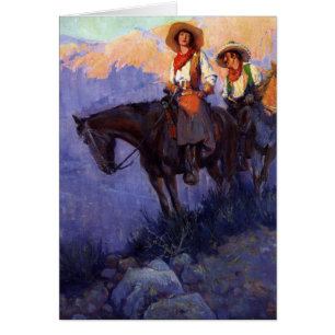 Vintage Cowboys, Man and Woman on Horses, Anderson