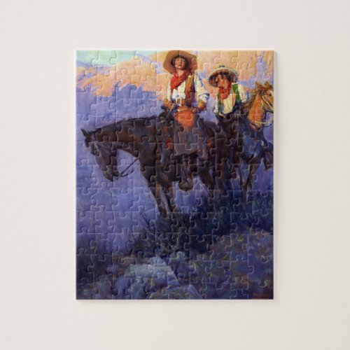 Vintage Cowboys Man and Woman on Horses Anderson Jigsaw Puzzle