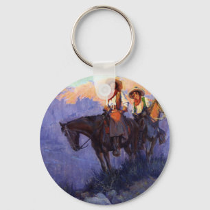 Vintage Cowboys, Man and Woman on Horses, Anderson Keychain