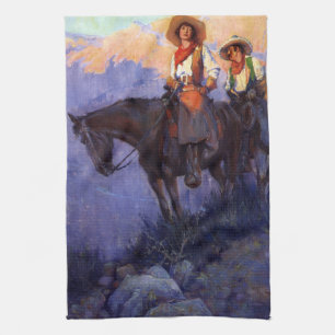 Vintage Cowboys, Man and Woman on Horses, Anderson Kitchen Towel