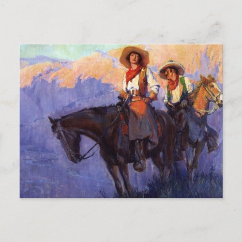 Vintage Cowboys Man and Woman on Horses Anderson Postcard