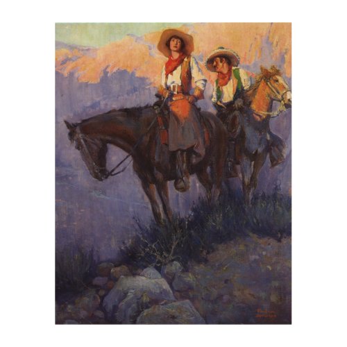 Vintage Cowboys Man and Woman on Horses Anderson Wood Wall Art