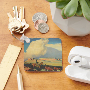 Vintage Cowboys, Open Range by Maynard Dixon Keychain
