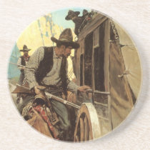 Vintage Cowboys, The Admirable Outlaw by NC Wyeth Sandstone Coaster