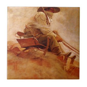 Vintage Cowboys, The Ore Wagon by NC Wyeth Ceramic Tile