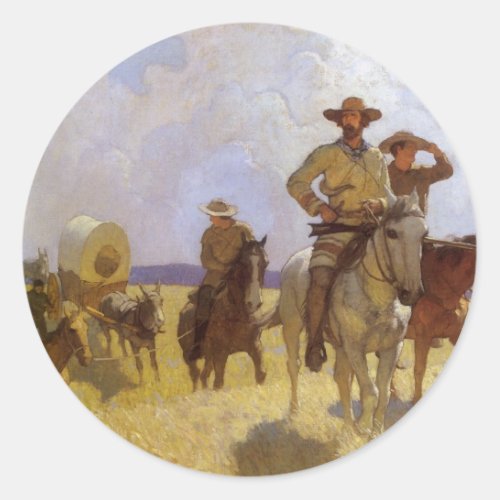 Vintage Cowboys The Parkman Outfit by NC Wyeth Classic Round Sticker