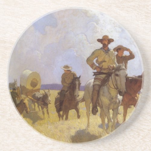 Vintage Cowboys The Parkman Outfit by NC Wyeth Sandstone Coaster