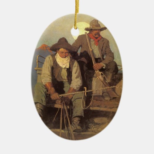 Vintage Cowboys The Pay Stage by NC Wyeth Ceramic Ornament