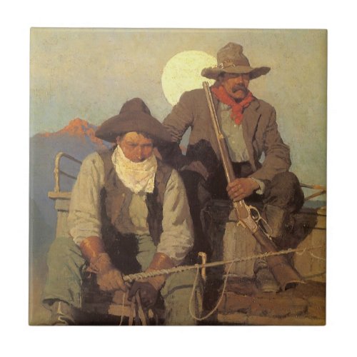 Vintage Cowboys The Pay Stage by NC Wyeth Ceramic Tile