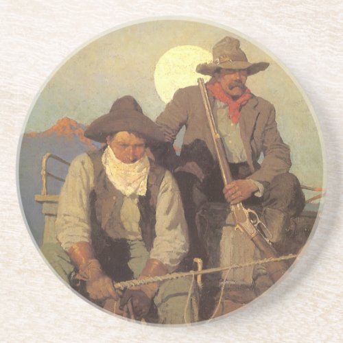 Vintage Cowboys The Pay Stage by NC Wyeth Drink Coaster