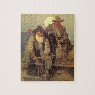 Vintage Cowboys, The Pay Stage by NC Wyeth Jigsaw Puzzle