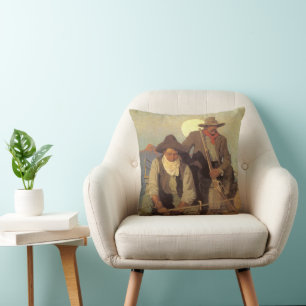 Vintage Cowboys, The Pay Stage by NC Wyeth Throw Pillow