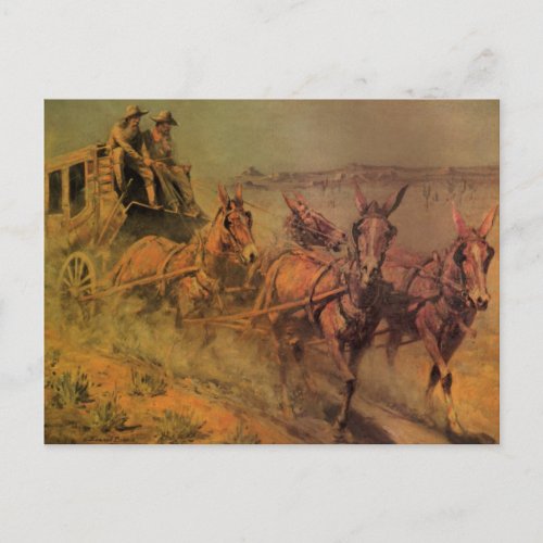 Vintage Cowboys The Stage Coach by John Borein Postcard