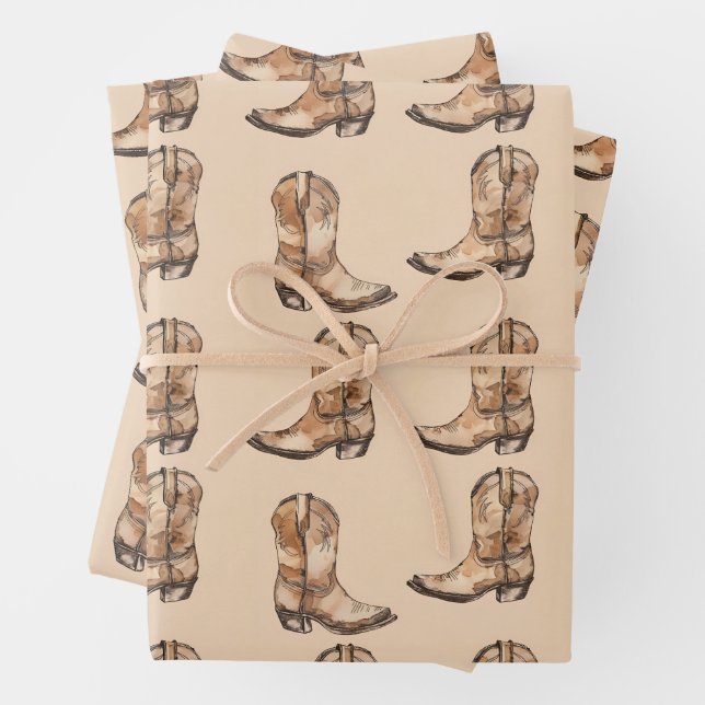 Vintage cowdoy boots wrapping paper sheets (In situ)