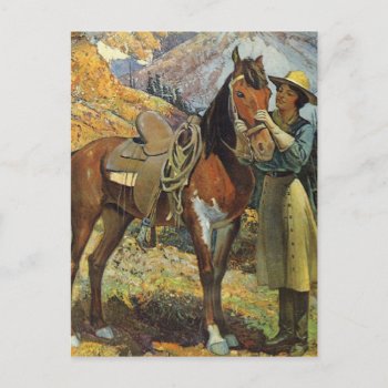 Vintage Cowgirl And Horse Postcard by tyraobryant at Zazzle