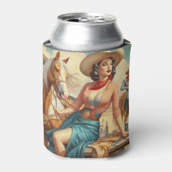 Vintage Cowgirl Can Cooler by retrokdr at Zazzle