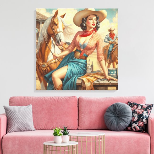 Vintage Cowgirl Canvas Print (Insitu(LivingRoom))