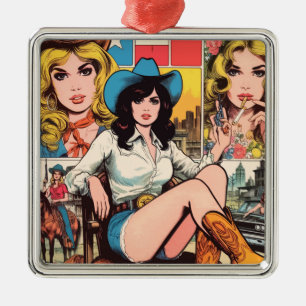 Vintage Cowgirl Comics Metal Ornament