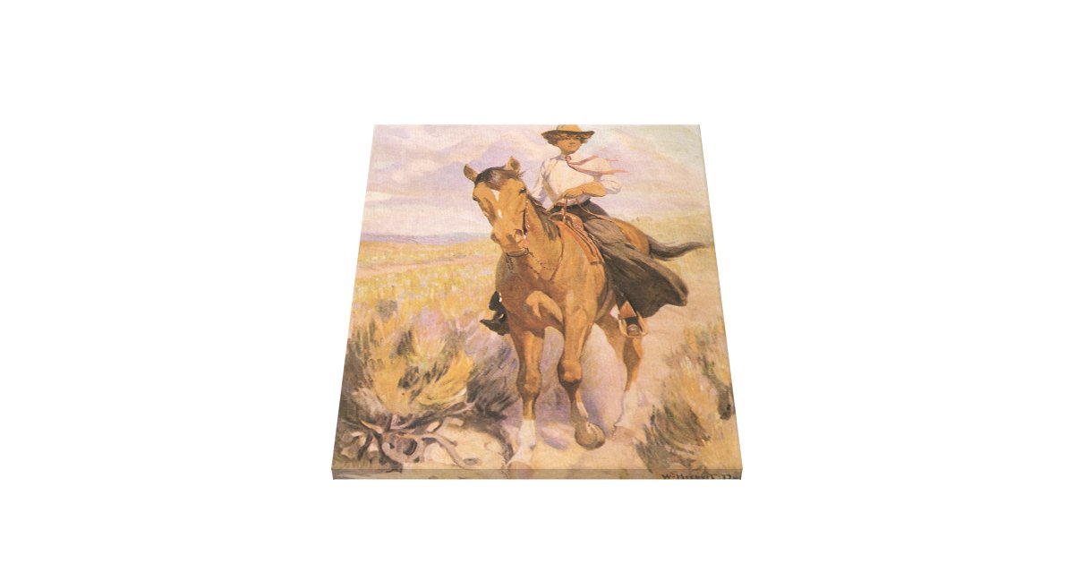 Vintage Cowgirl Cowboy, Woman on Horse by Dunton Canvas Print | Zazzle