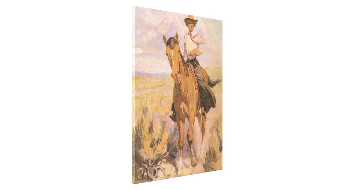 Vintage Cowgirl Cowboy, Woman on Horse by Dunton Canvas Print | Zazzle