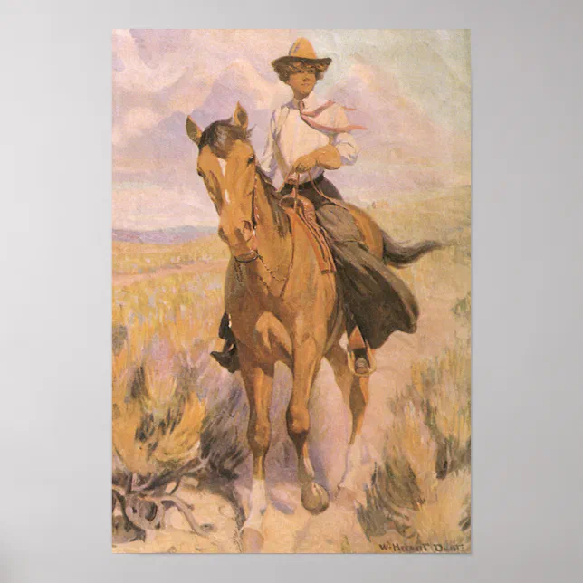 Vintage Cowgirl Cowboy, Woman on Horse by Dunton Poster Zazzle