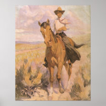 Vintage Cowgirl Cowboy, Woman on Horse by Dunton Poster