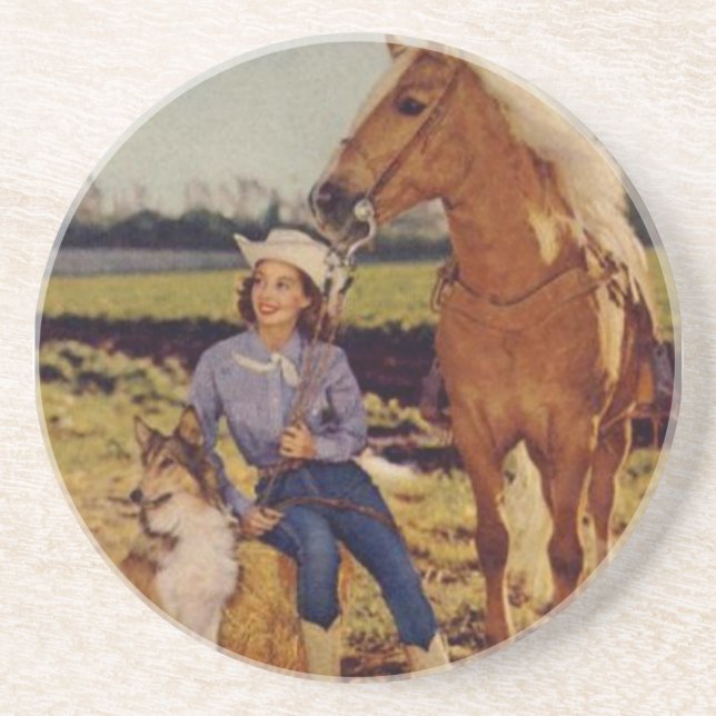 Vintage Cowgirl Drink Coaster (Front)
