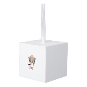 Vintage Cowgirl Horse With Flowers and Pink Drink Cube Ornament