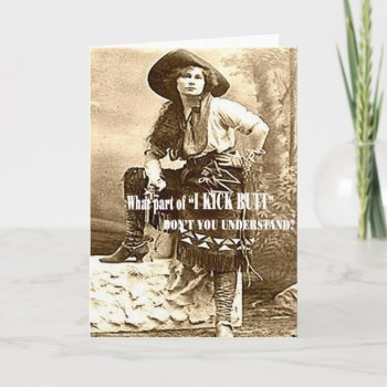 Vintage Cowgirl "i Kick Butt" Custom Blank Card by BootsandSpurs at Zazzle