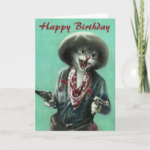 Vintage Cowgirl Kitten Birthday Card