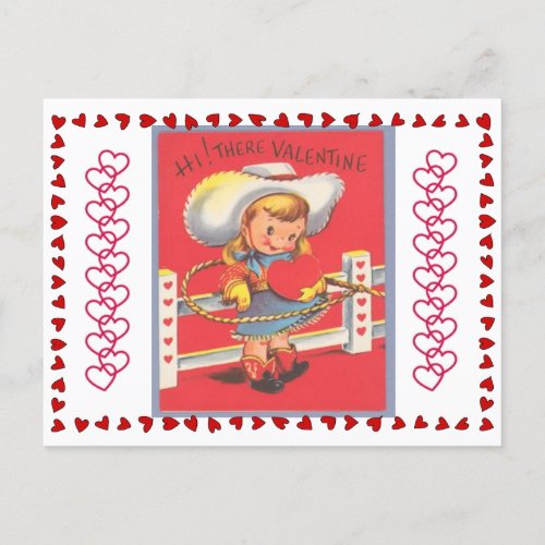 Vintage Cowgirl Lassos Your Heart Valentine Postcard