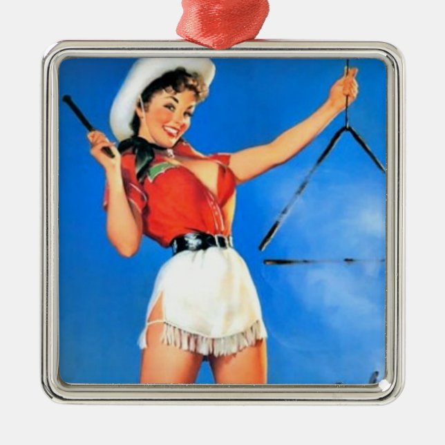 Vintage Cowgirl Metal Ornament (Front)