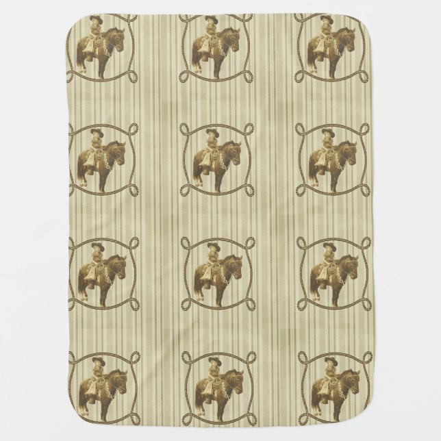 Vintage Cowgirl On Horse Baby Blanket (Front)